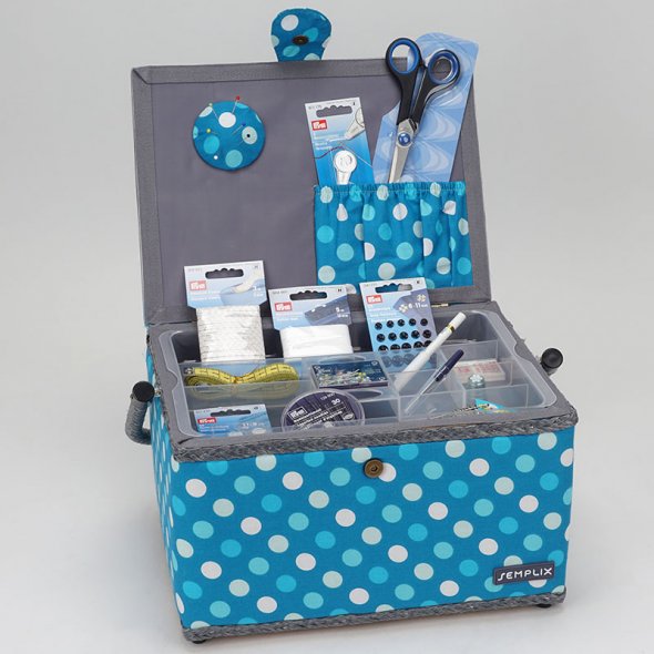 Semplix Nähkorb L Polka Dots petrol/ türkis/ inkl. Prym Nähsortiment