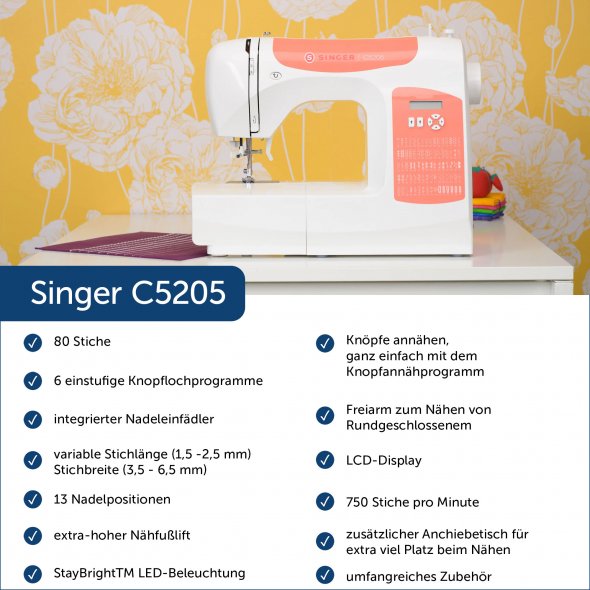 Singer C5205-CR Computer Nähmaschine (coralle)