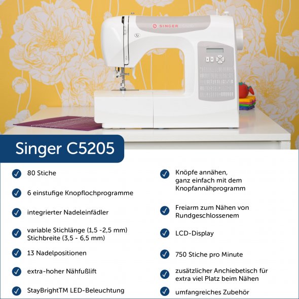 Singer C5205-GY Computer Nähmaschine (grau)