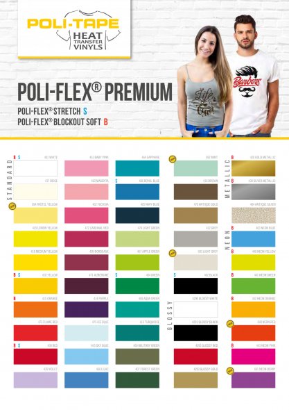 POLI-FLEX Premium Flexfolie DIN A4 50 Blatt + Farbkarte mit original Farbmuster
