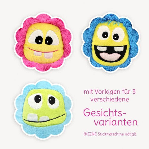 Kullaloo Kuscheltier MemoMonsti 3 versch. Gesichter (Nähanleitung)
