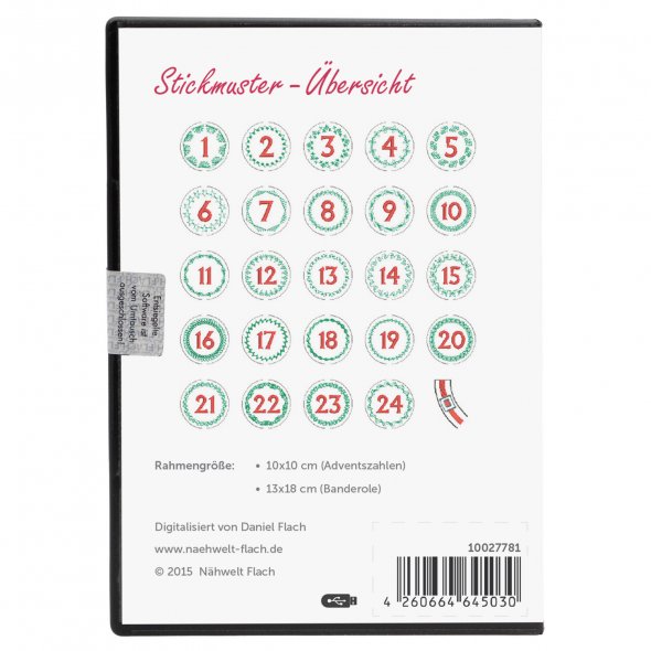Nähwelt Flach Stickmuster USB Adventskalender (24 Motive / Multiformat)