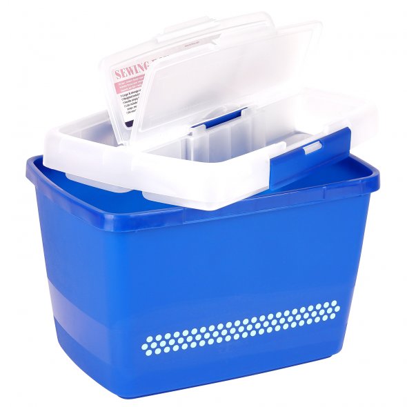 Große stabile Nähbox - Nähkoffer - Kunststoffbox (blau)