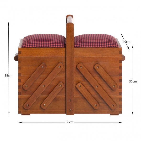 Prym Nähkasten Holz M (dunkel/ rot-schwarzer Vichy-Karostoff)