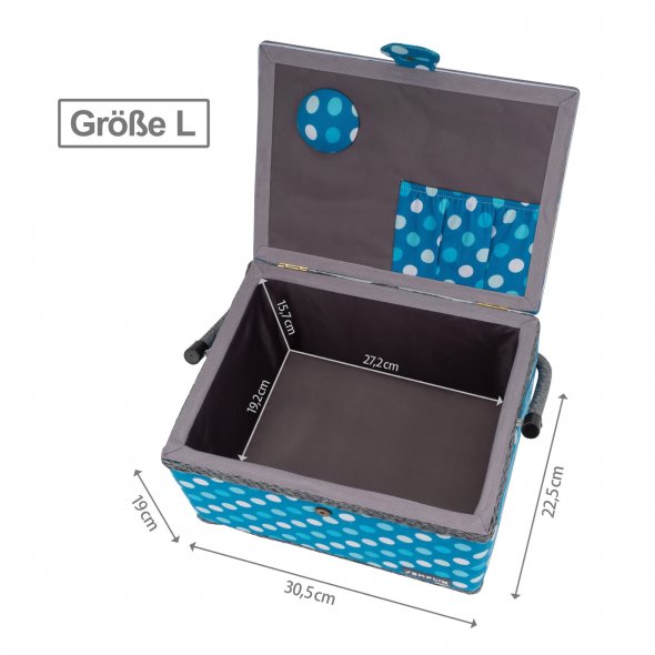 Semplix Nähkorb Polka Dots petrol/türkis (L/30,5 x 22,5 x 19 cm)