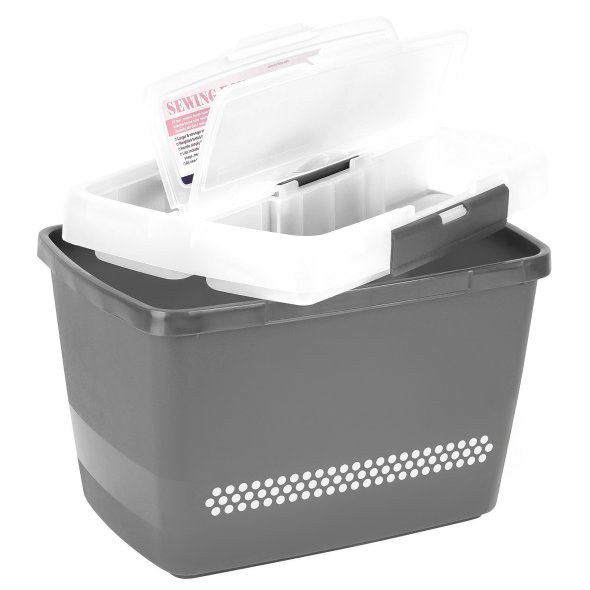 Große stabile Nähbox - Nähkoffer - Kunststoffbox (grau)