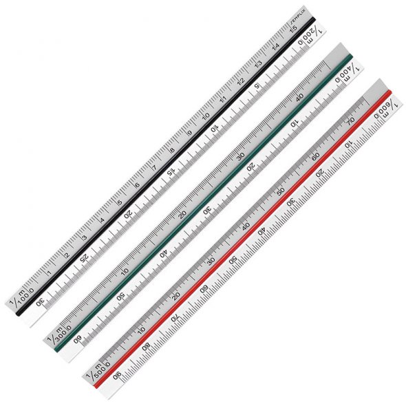 Semplix Aluminium Dreikantlineal (17 x 1,4 x 1,4 cm/ 6 verschiedene Skalen)