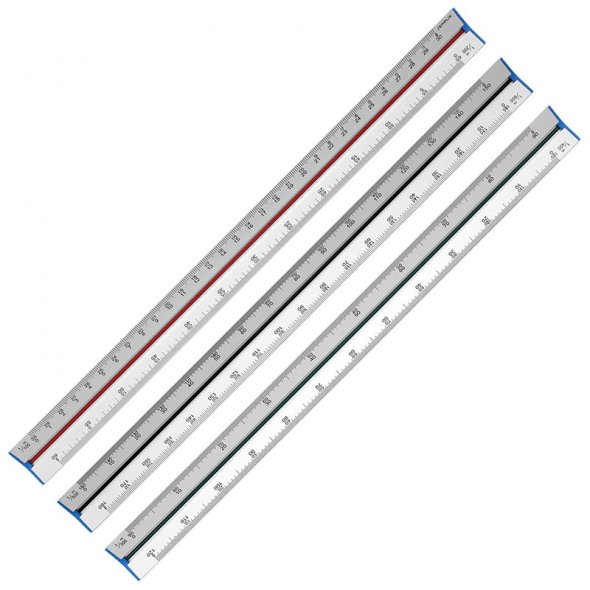 Semplix Aluminium Dreikantlineal (32 x 2,6 x 2,6 cm/ 6 verschiedene Skalen)