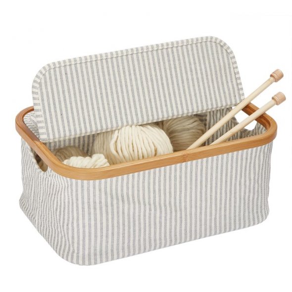 Prym Box Canvas & Bamboo (38 x 26 x 16 cm/ faltbar/ grau-creme gestreift)