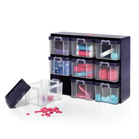 Prym Sortierkasten (27 x 12 x 21 cm/ Kunststoff/ 9 Boxen mit Deckel)