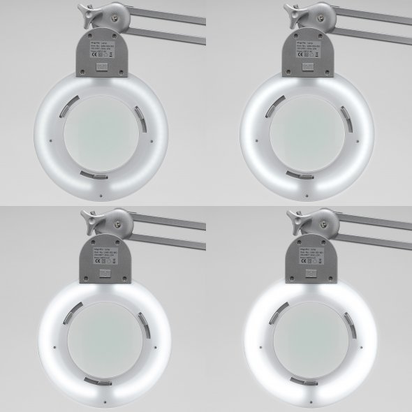 Semplix LED Lupen-Tischlampe silber (60 PCS LED/ 3D Linse/ dimmbar/ Tischklemme)