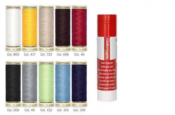 Gütermann Nähfaden-Set + Gütermann Fixierstift (10 Spulen/ 100 m)