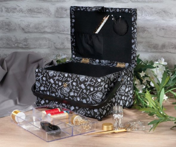 Hemline Gold Nähkorb (19 x 26 x 14,5 cm/ schwarz/ weiß)