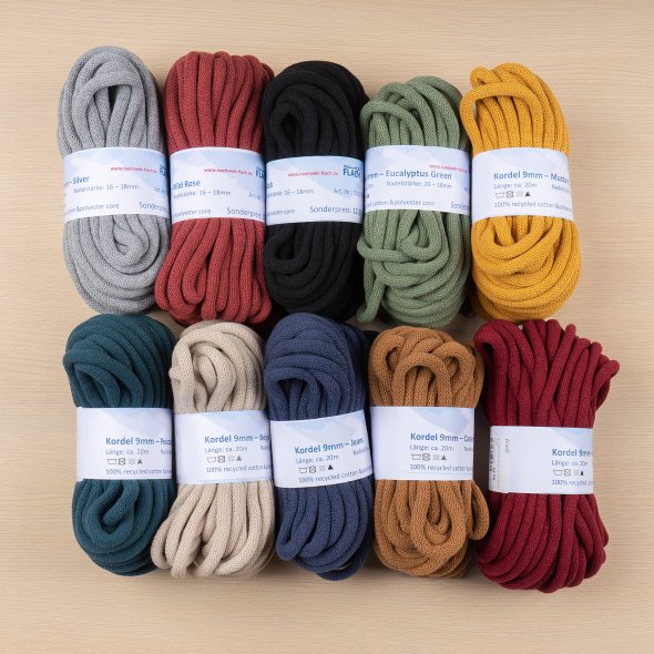 Kordel-Garn 100% recycelt Cotton/ Polyester (20 m/ 9 mm/ versch. Farben)