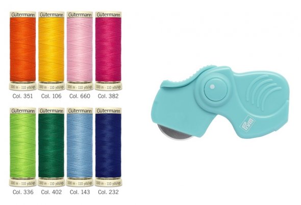 Gütermann Allesnäher-Set + Prym Klapp-Rollschneider (8 Farben/ 100 m)