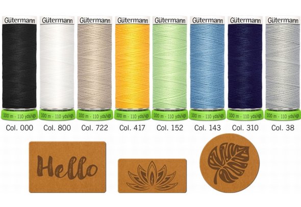 Gütermann rPet Allesnäher Nähfaden-Set + 3 Labels (8 Farben/ 100 m)