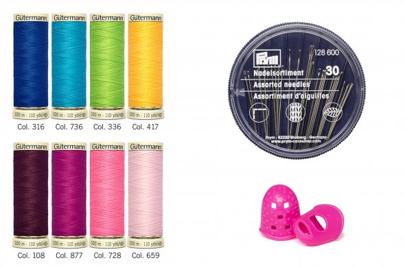Gütermann Allesnäher + Handnähnadel + Greifer Nähfaden-Set (8 Farben/ 100 m)