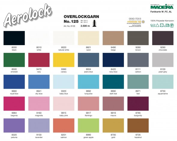 Madeira Aerolock Overlockgarn No.125/ 2500 m (4 x gleiche Farbe)