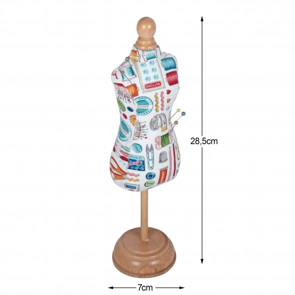 Nadelkissen Schneiderbüste Design "Nähzubehör" (70 x 70 x 285 mm)