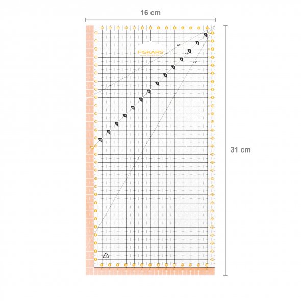 Fiskars Patchwork Lineal (15 x 30 cm/ Skalierung Zentimeter)