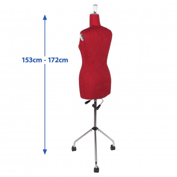 Fabma Schneiderpuppe/Schneiderbüste / mit Rollen (weiblich / Plus-Size-Größe 42 - 54 / rot / verstellbar)