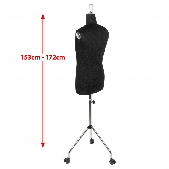 Fabma Schneiderpuppe/Schneiderbüste Herren / mit Rollen (männlich / Plus-Size-Größe 42 - 54 / schwarz / verstellbar)