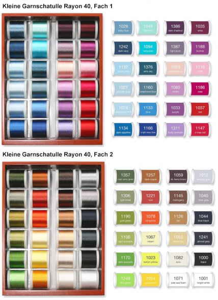 Madeira Rayon 40 Garnschatulle  klein (48 Spulen a 200 m / Wurzelholz-Optik)