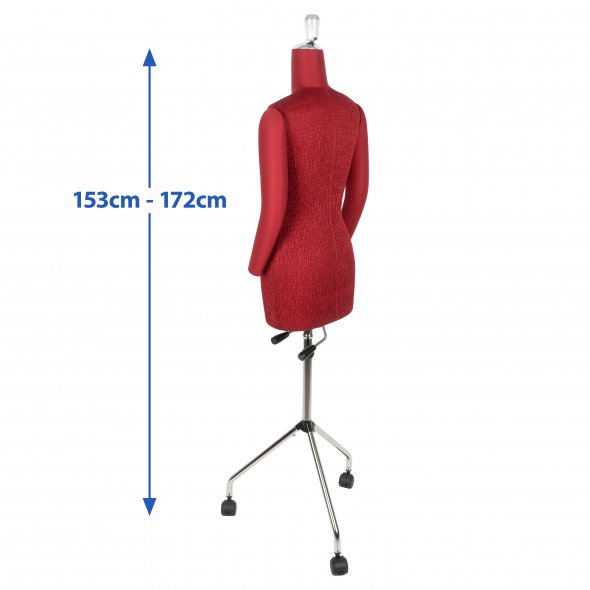 Fabma hochwertige Schneiderpuppe/Schneiderbüste / Arm links und rechts / mit Rollen (weiblich / Größe 36 - 48 / rot / verstellbar)