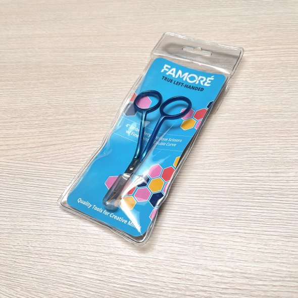Famore Maschinenstickerei-Schere Mini (doppelt gebogen / linkshänder)