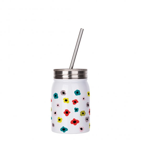 Thermo-Becher mit Metalldeckel und -strohhalm (500 ml / weiß / für Sublimationsdrucke geeignet)
