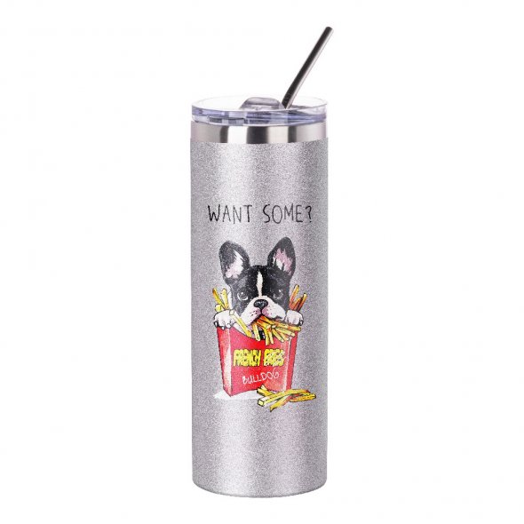 Thermo-Becher Glitter mit Deckel und Strohhalm (600 ml / farbig / für Sublimationsdrucke geeignet)