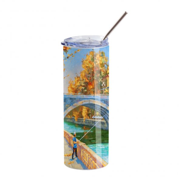 Thermo-Becher mit Deckel und Strohhalm (600 ml / weiß / für Sublimationsdrucke geeignet)