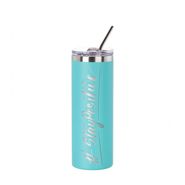Thermo-Becher mit Schiebe-Deckel und Strohhalm (600 ml / farbig / für Sublimationsdrucke geeignet)