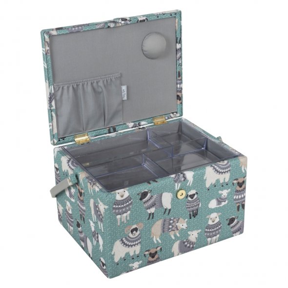 Nähkorb von Hobby Gift Schafe mit Pulli (L / L 31 x T 23,5 x H 20 cm)