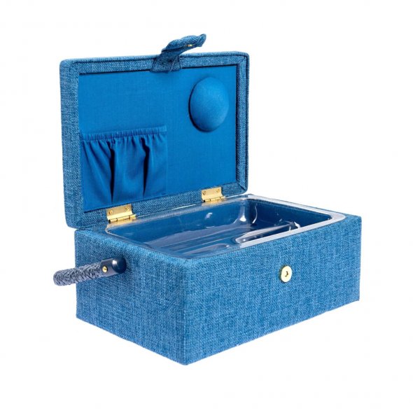 Nähkorb/Nähkästchen mit Stoffbezug blau (Größe S / L 23 x T 15 x H 11 cm)