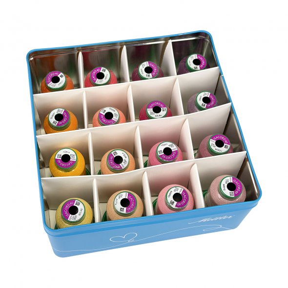 Amann Mettler Garndose Isacord (Farbe gelb, orange, pink, lila / 1000 m / 16 Konen / Stickgarn)