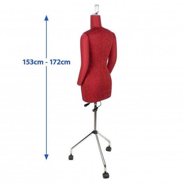 Fabma Schneiderpuppe/Schneiderbüste / Arm links und rechts / mit Rollen (weiblich / Plus-Size-Größe 42-54 / rot / verstellbar)