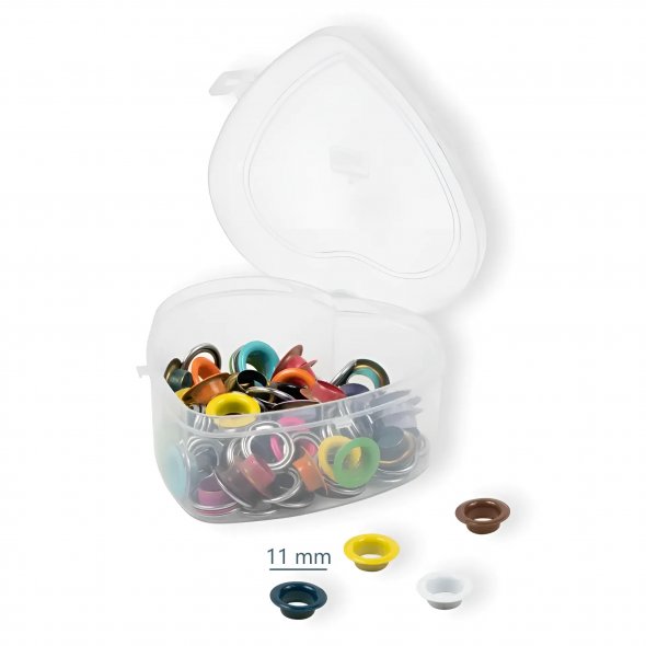 Prym Ösen mit Scheiben in Herzbox (11 mm/ bunt/ 55 St.)