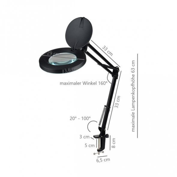Semplix Lupen-LED-Tischleuchte (schwarz / dimmbar)
