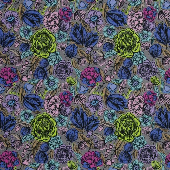 Oxfordgewebe/Oxfordstoff Floral by Cherry Picking 100183- Floral/grau grundig: 1,0m