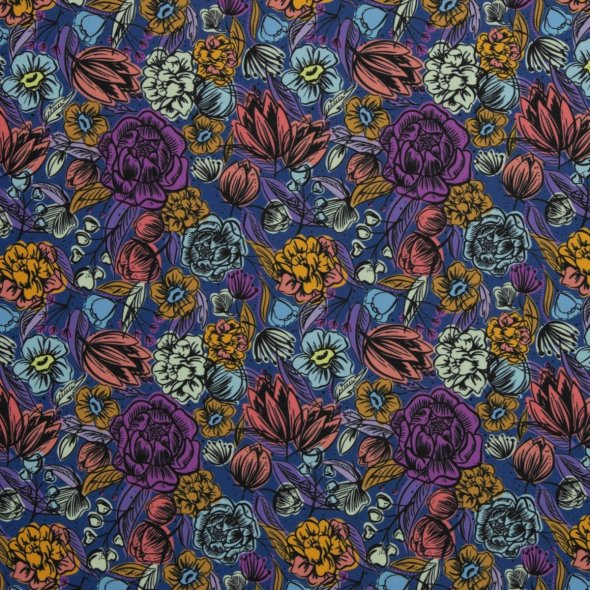 Oxfordgewebe/Oxfordstoff Floral by Cherry Picking 100256- Floral/blau grundig: 1,0m