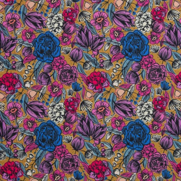 Oxfordgewebe/Oxfordstoff Floral by Cherry Picking 100314- Floral/ocker grundig: 1,0m