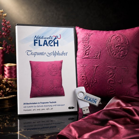 Nähwelt Flach Stickmuster USB Trapunto Alphabet