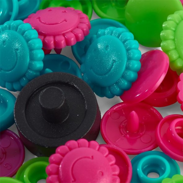 Prym Love Color Snaps Druckknöpfe Blumen (13,6 mm/ 21 St./ türkis/ grün/ pink)