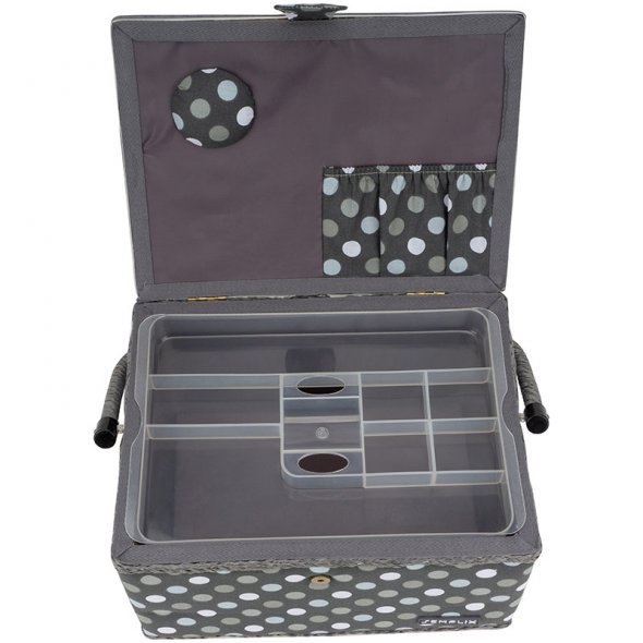 Semplix Nähkorb L Polka Dots anthrazit/ grau/ inkl. Prym Nähsortiment