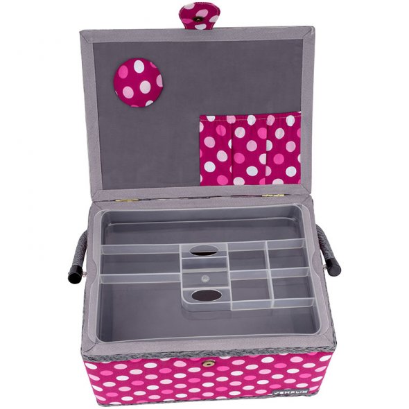 Semplix Nähkorb L Polka Dots beere/ rosa/ inkl. Prym Nähsortiment