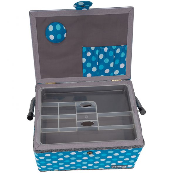 Semplix Nähkorb L Polka Dots petrol/ türkis/ inkl. Prym Nähsortiment
