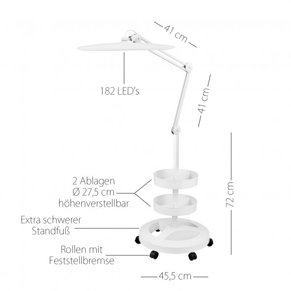 Semplix LED Stehlampe weiß (182 LEDs/ inkl. Standfuß m. 6 Rollen/ Tischklemme/ 2 Tabletts)