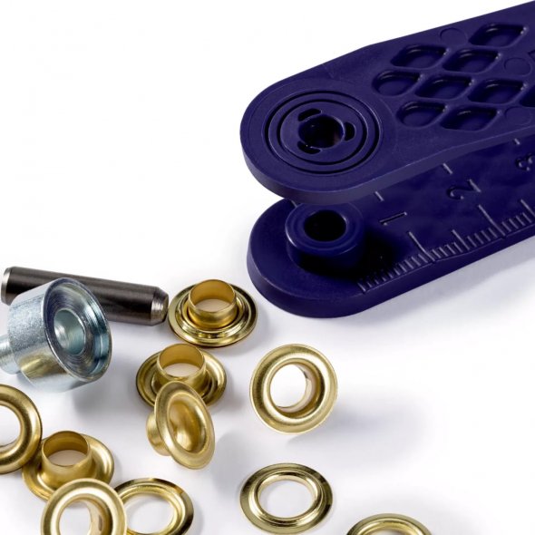 Prym Ösen mit Scheiben (5 mm/ goldfarbig/ 40 St./ inkl. Werkzeug)