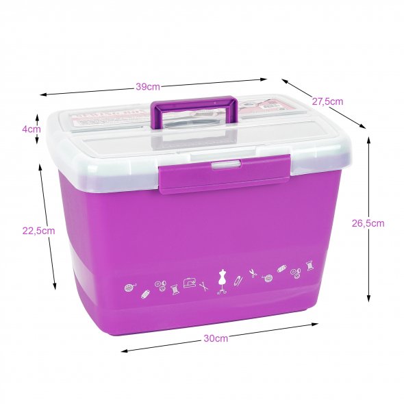 Große stabile Nähbox - Nähkoffer - Kunststoffbox (lila)
